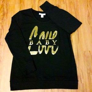 Motherhood Maternity Long Sleeve Sweatshirt Black Gold "Baby Love" Sequin Large